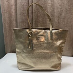 Michael Kors Gold Metallic Tassle Tote Hand Bag Purse Women's